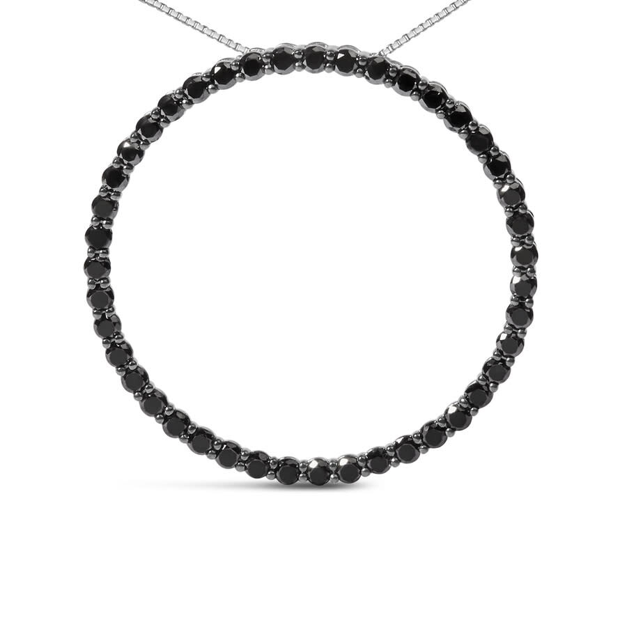 Haus Of Brilliance .925 Sterling Silver 3.0 Cttw Black Diamond Open Hoop Circle 18" Pendant Necklace In White