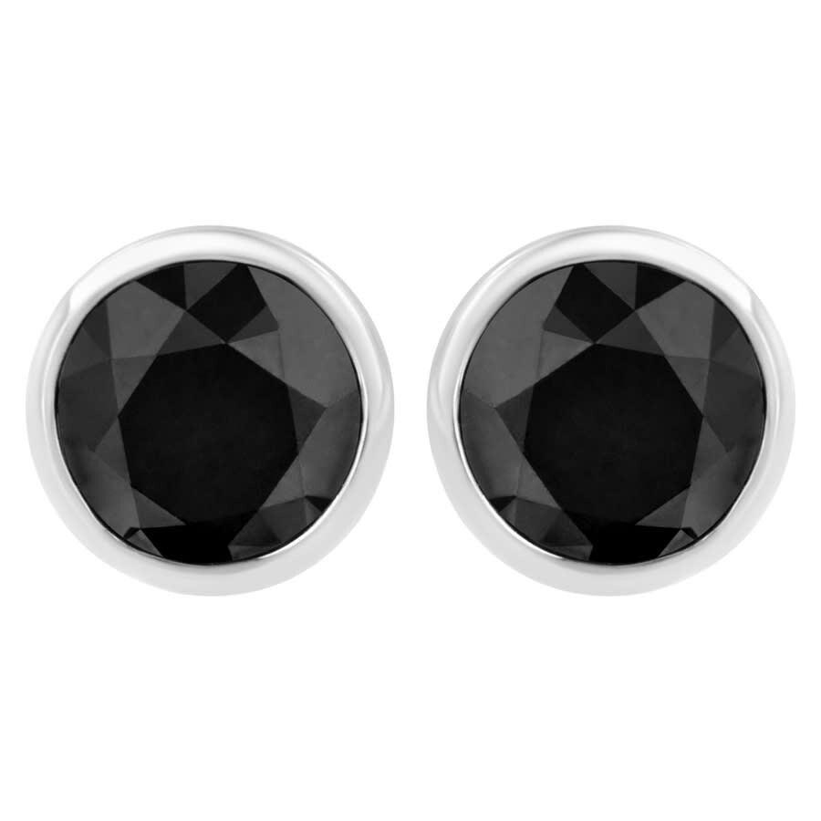 Haus Of Brilliance .925 Sterling Silver 4 Cttw Black Diamond Screw-back Classic Bezel Solitaire Stud In White