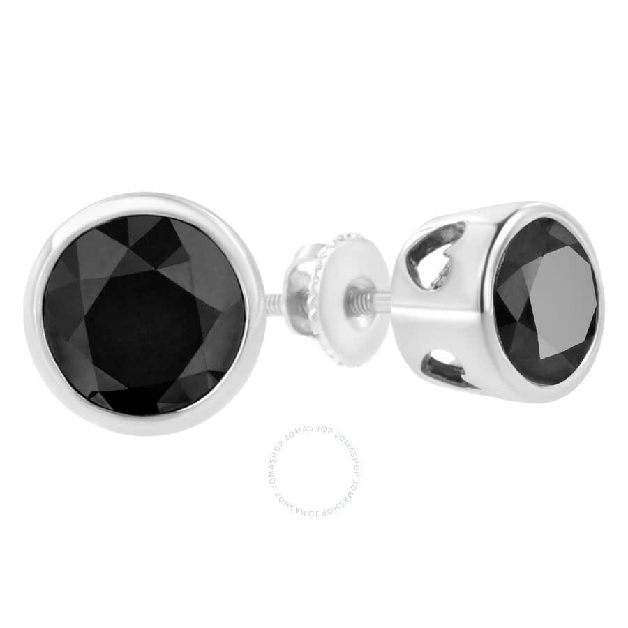 Haus Of Brilliance .925 Sterling Silver 4 Cttw Black Diamond Screw-back Classic Bezel Solitaire Stud In White
