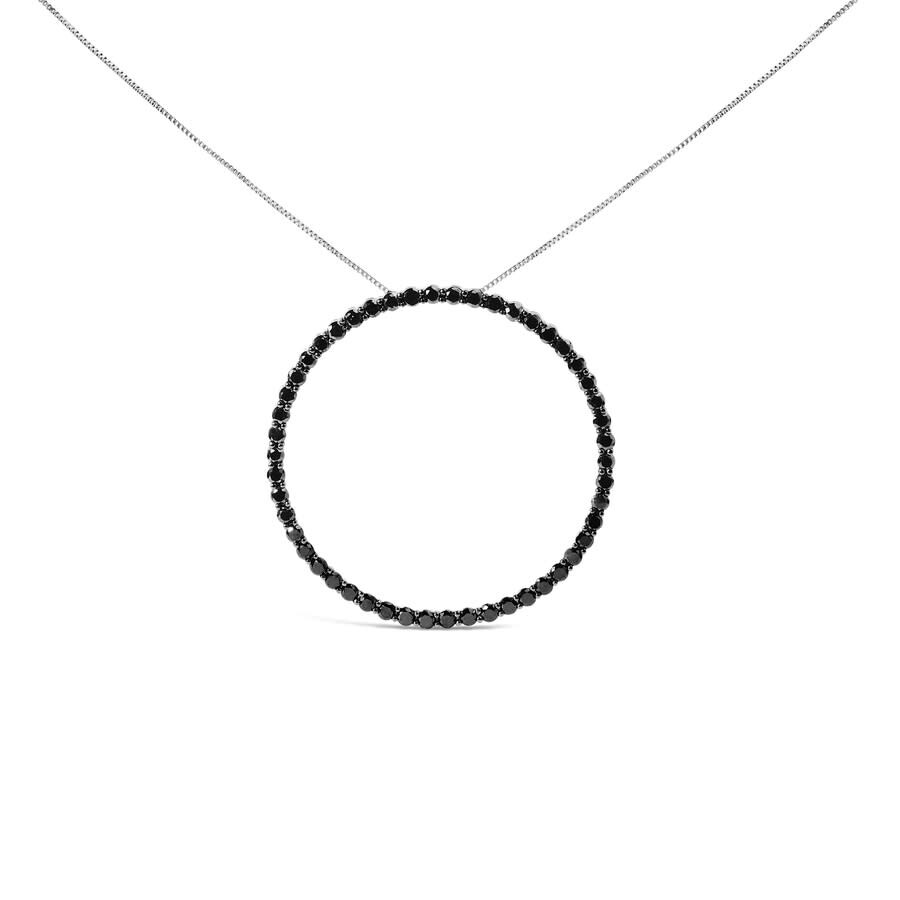 Haus Of Brilliance .925 Sterling Silver 4.0 Cttw Black Diamond Open Hoop Circle Pendant Necklace In White