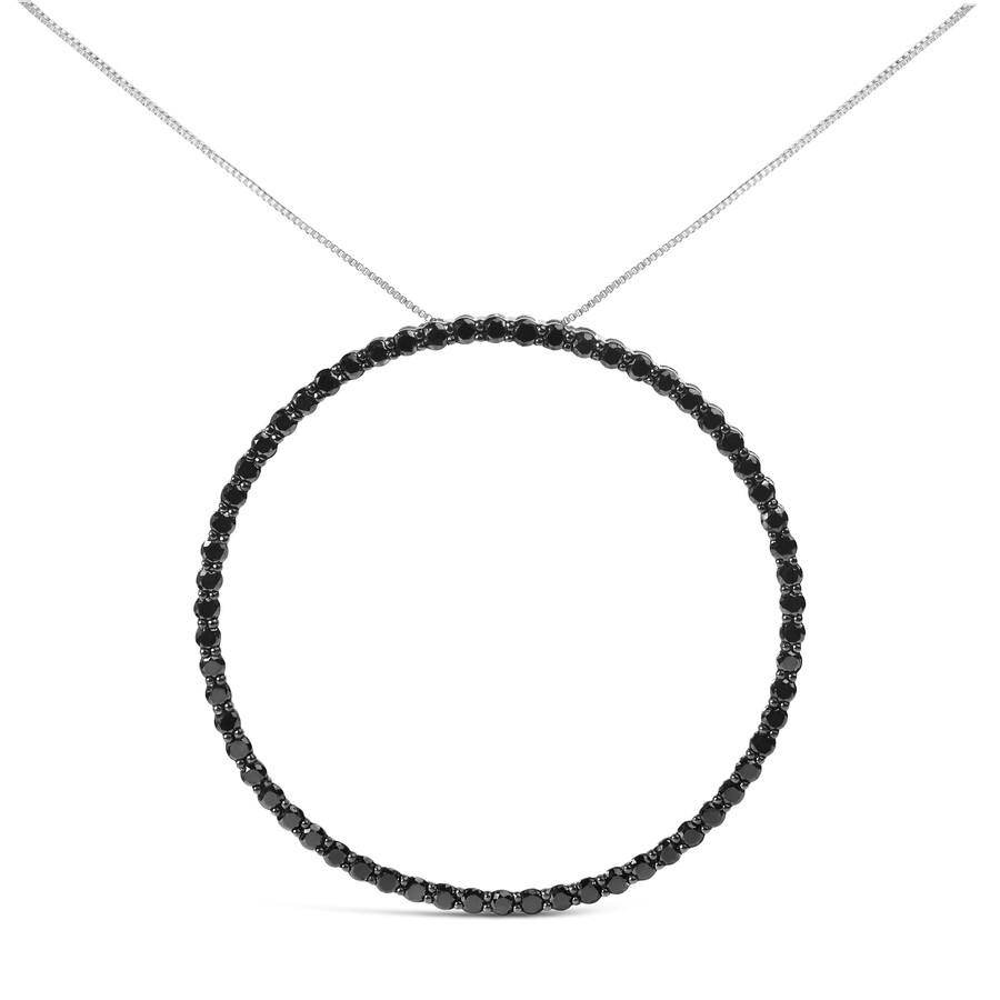 Haus Of Brilliance .925 Sterling Silver 5.0 Cttw Black Diamond Open Hoop Circle Pendant Necklace In White