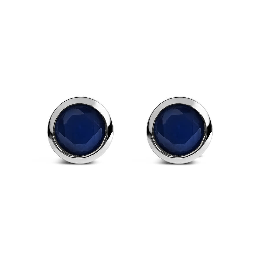 Haus Of Brilliance .925 Sterling Silver 6mm Bezel Set Created Blue Sapphire Solitaire Stud Earrings In White