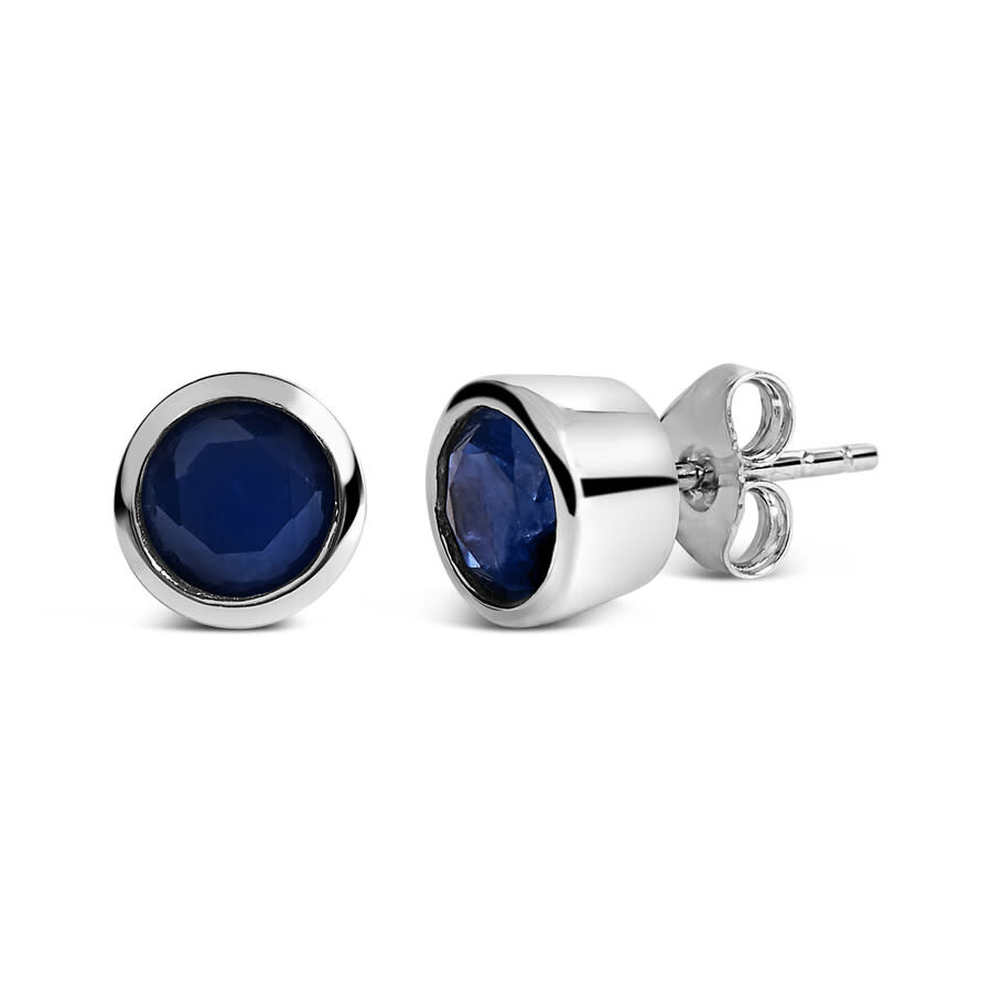Haus Of Brilliance .925 Sterling Silver 6mm Bezel Set Created Blue Sapphire Solitaire Stud Earrings In White