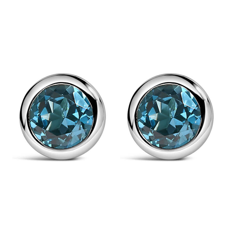 Haus Of Brilliance .925 Sterling Silver 6mm Bezel Set Created Blue Topaz Solitaire Stud Earrings In Blue