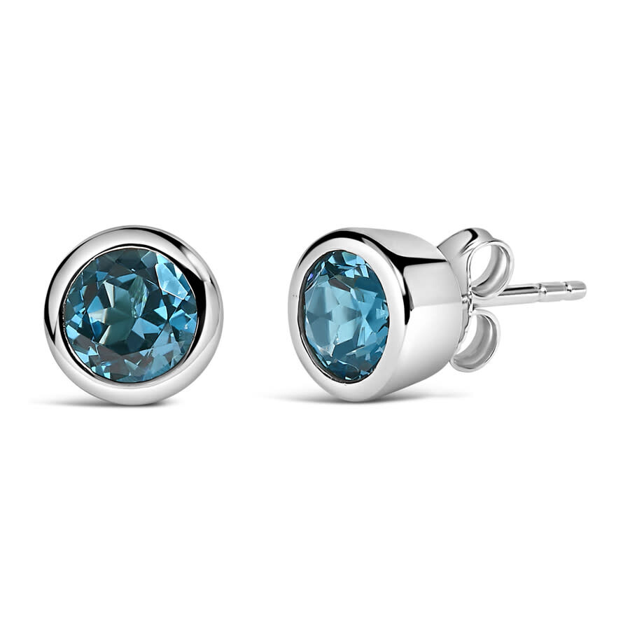 Haus Of Brilliance .925 Sterling Silver 6mm Bezel Set Created Blue Topaz Solitaire Stud Earrings In Blue