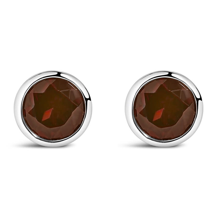 Haus Of Brilliance .925 Sterling Silver 6mm Bezel Set Created Red Garnet Solitaire Stud Earrings In Brown