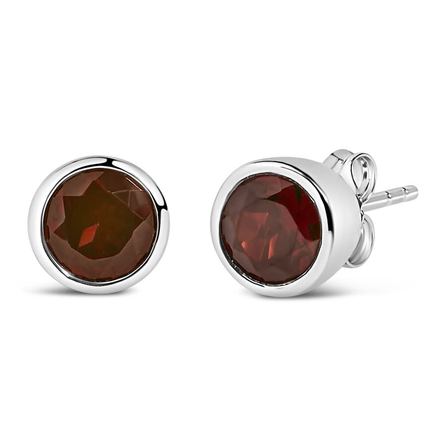 Haus Of Brilliance .925 Sterling Silver 6mm Bezel Set Created Red Garnet Solitaire Stud Earrings In Brown