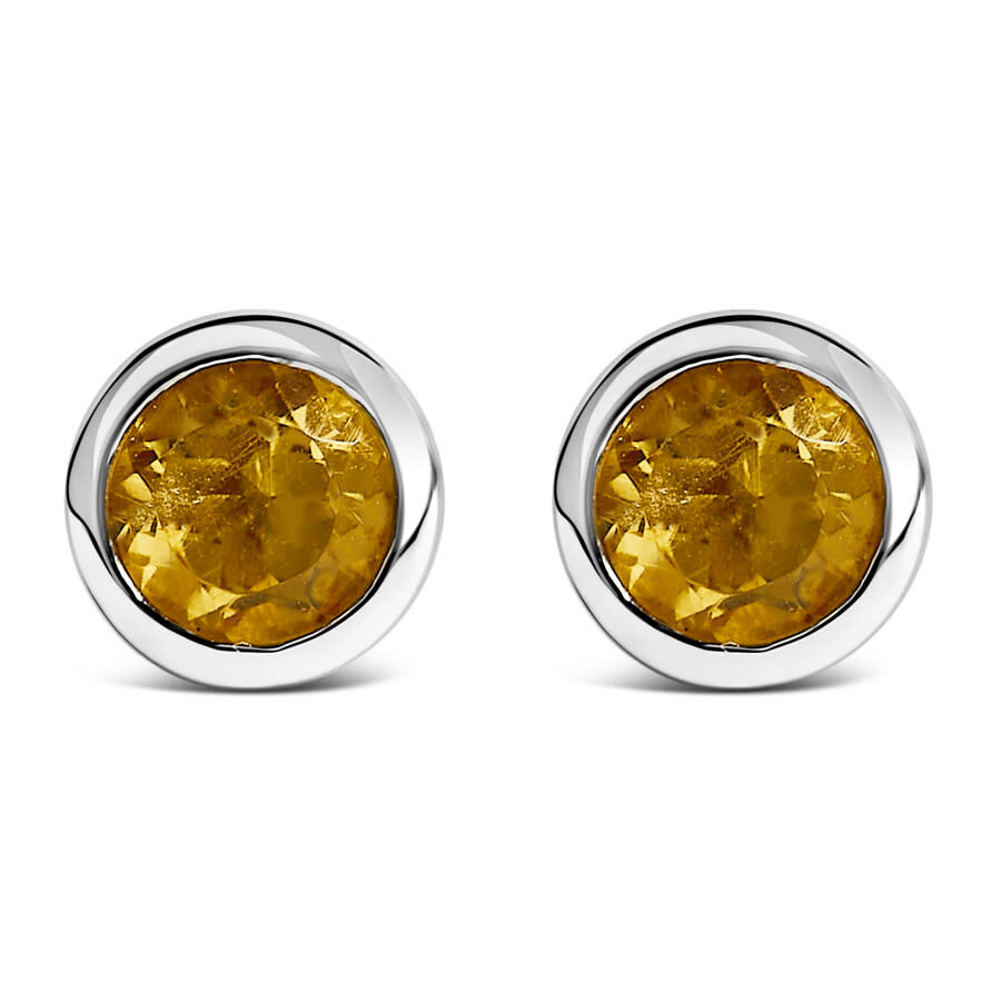 Haus Of Brilliance .925 Sterling Silver 6mm Bezel Set Created Yellow Citrine Solitaire Stud Earrings In Gold