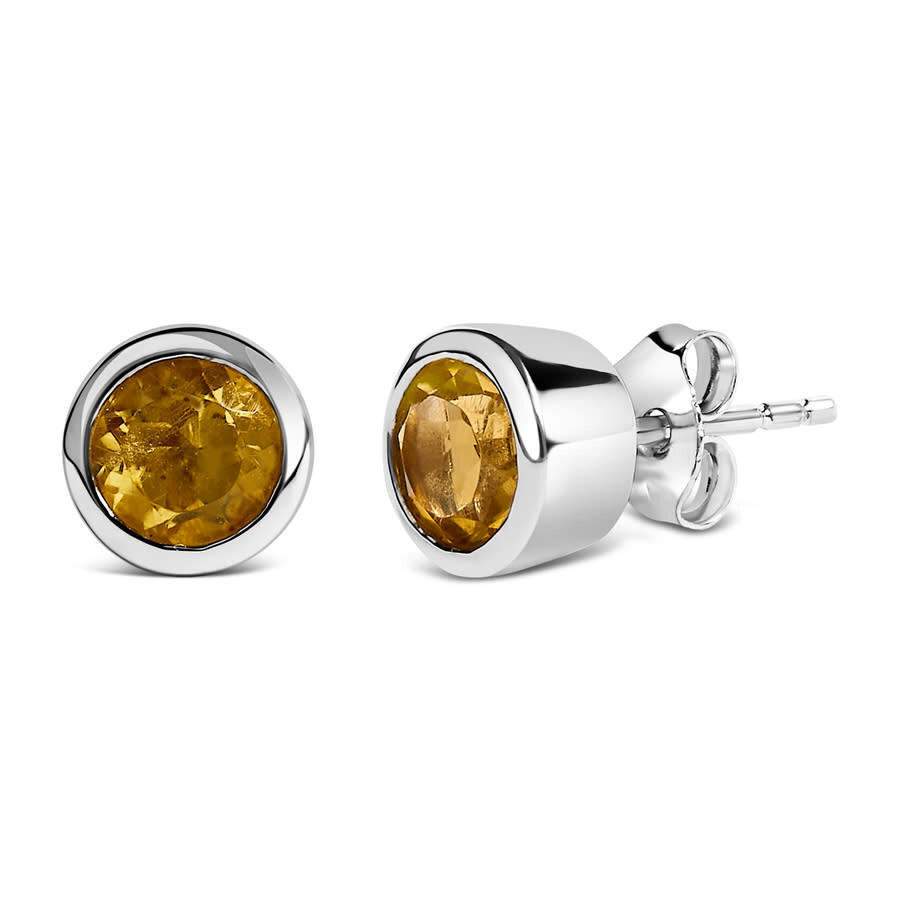 Haus Of Brilliance .925 Sterling Silver 6mm Bezel Set Created Yellow Citrine Solitaire Stud Earrings In Gold