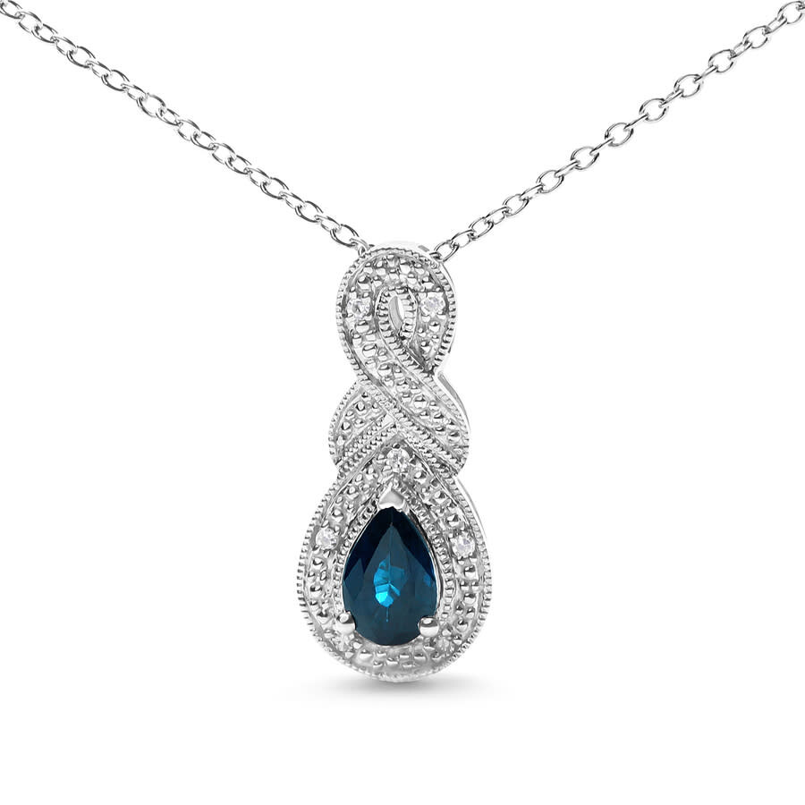 Haus Of Brilliance .925 Sterling Silver 6x4mm Pear Sapphire And Diamond Accent Infinity Drop 18" Pen In White