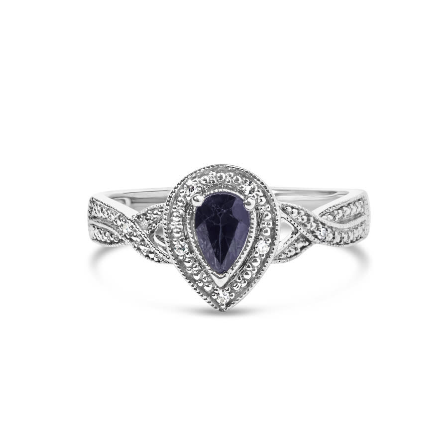 Haus Of Brilliance .925 Sterling Silver 6x4mm Pear Sapphire Gemstone With Diamond Accent Fashion Hal In White