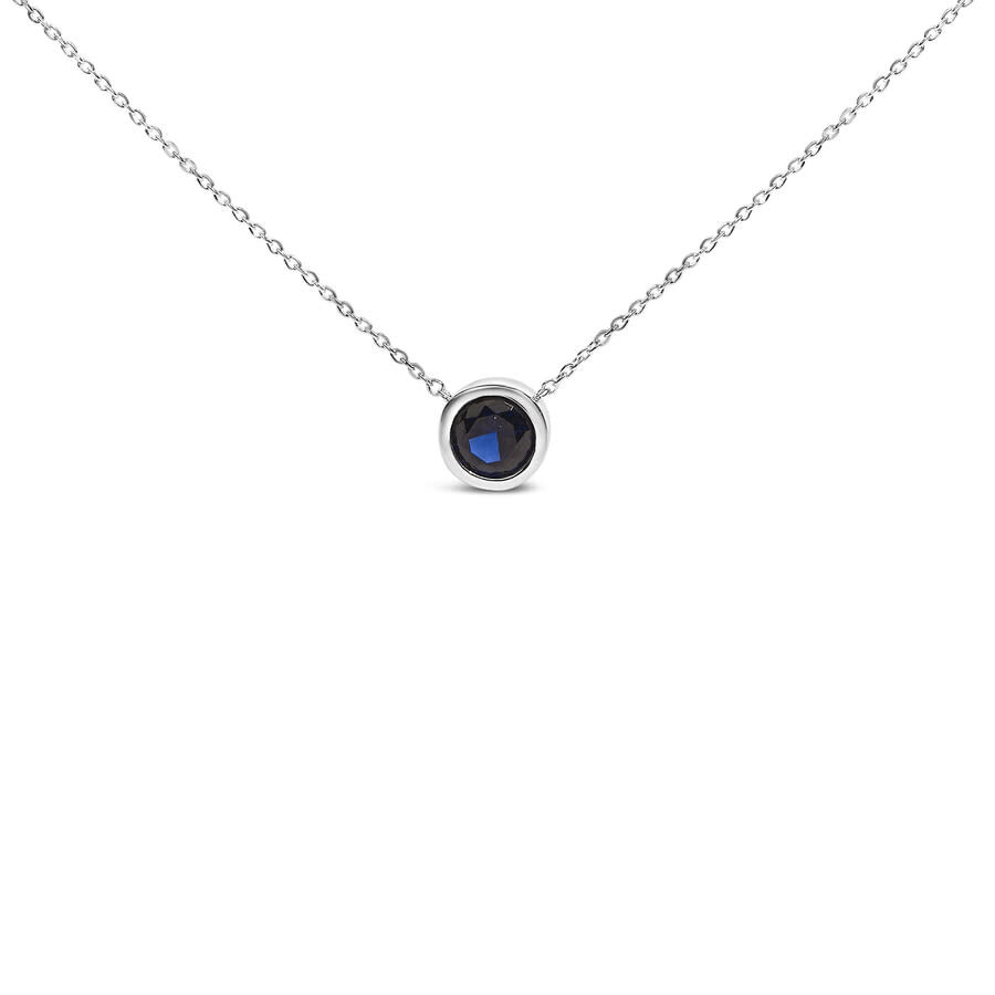 Haus Of Brilliance .925 Sterling Silver 7mm Bezel Set Created Blue Sapphire Pendant Necklace - 18" I In White