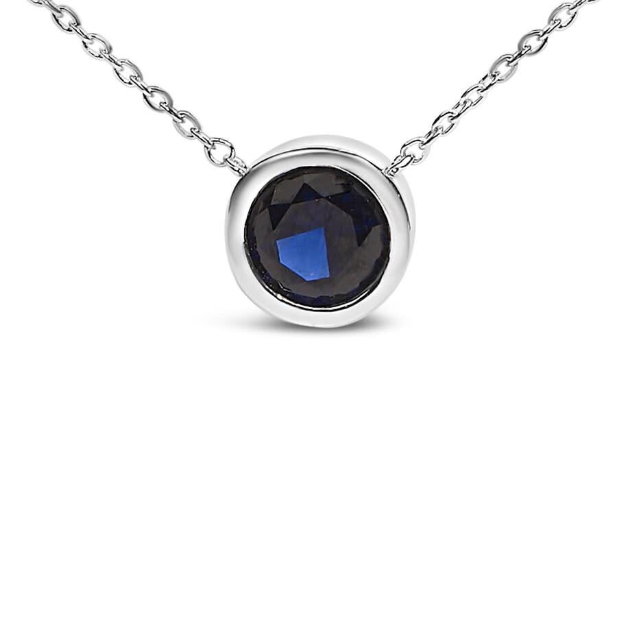 Haus Of Brilliance .925 Sterling Silver 7mm Bezel Set Created Blue Sapphire Pendant Necklace - 18" I In White