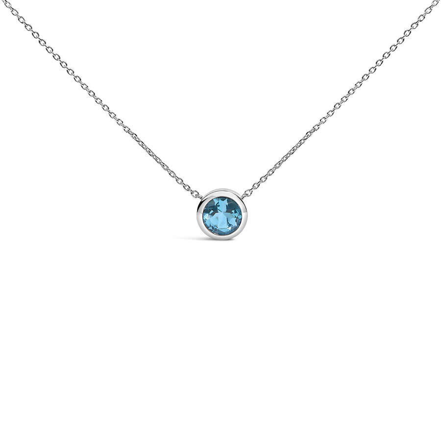 Haus Of Brilliance .925 Sterling Silver 7mm Bezel Set Created Blue Topaz Pendant Necklace - 18" Inch In White