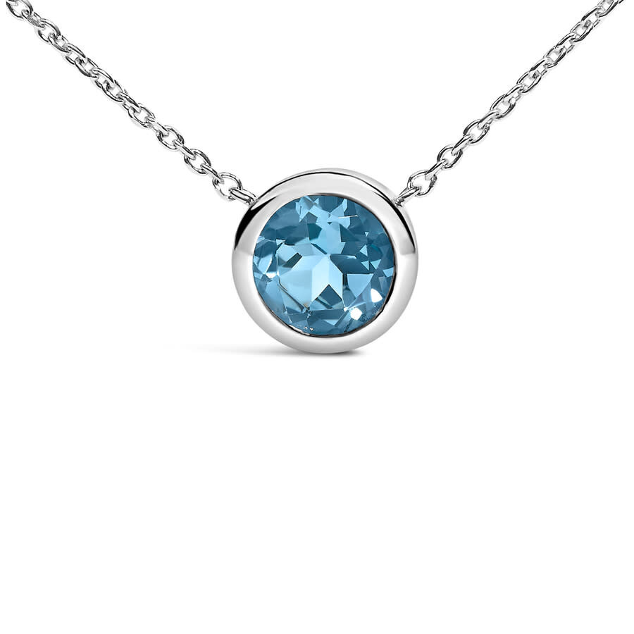 Haus Of Brilliance .925 Sterling Silver 7mm Bezel Set Created Blue Topaz Pendant Necklace - 18" Inch In White