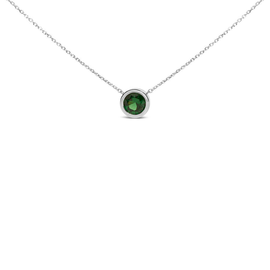 Haus Of Brilliance .925 Sterling Silver 7mm Bezel Set Created Green Emerald Pendant Necklace - 18" I In White