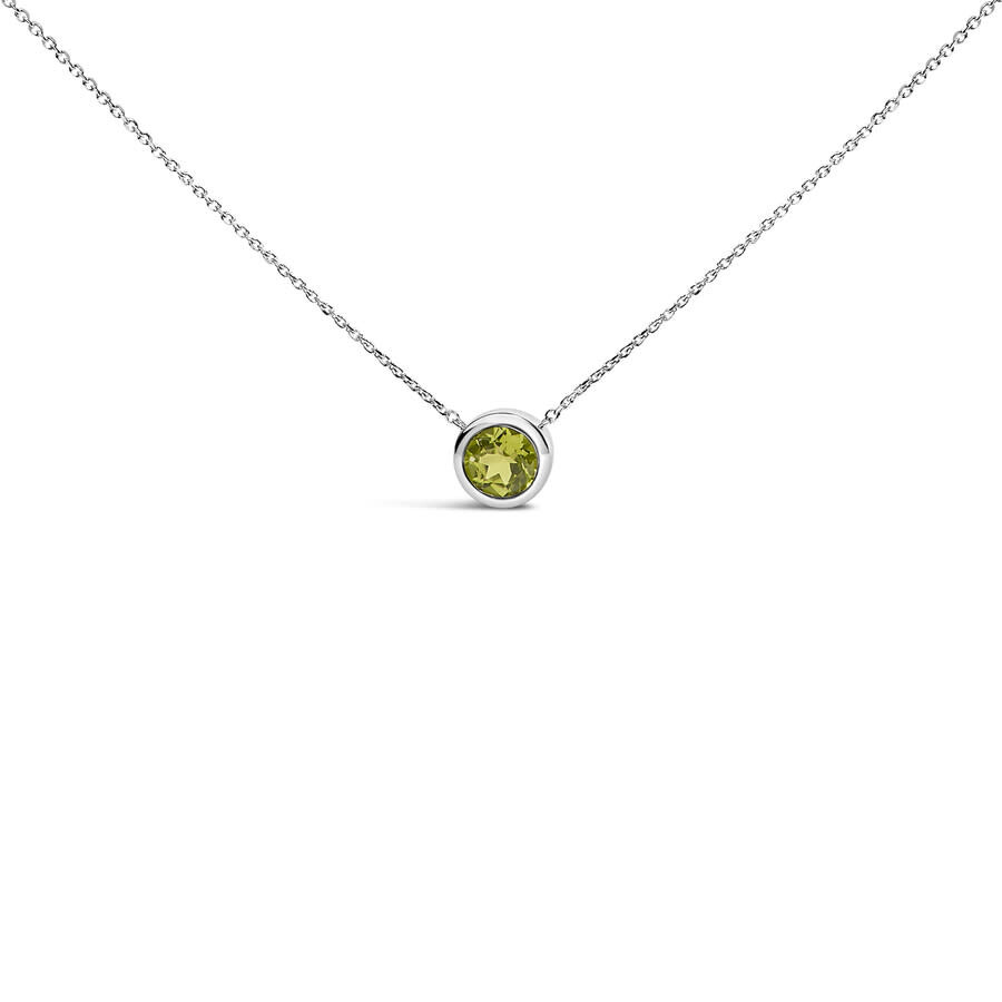 Haus Of Brilliance .925 Sterling Silver 7mm Bezel Set Created Green Peridot Pendant Necklace - 18" I In White