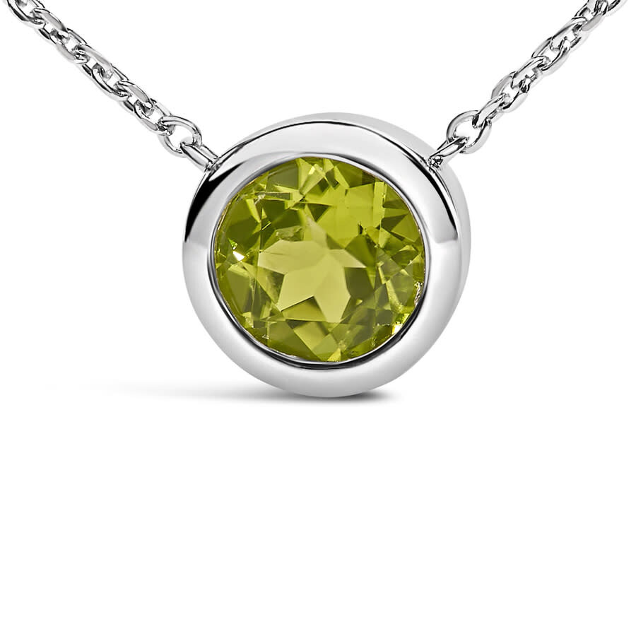 Haus Of Brilliance .925 Sterling Silver 7mm Bezel Set Created Green Peridot Pendant Necklace - 18" I In White