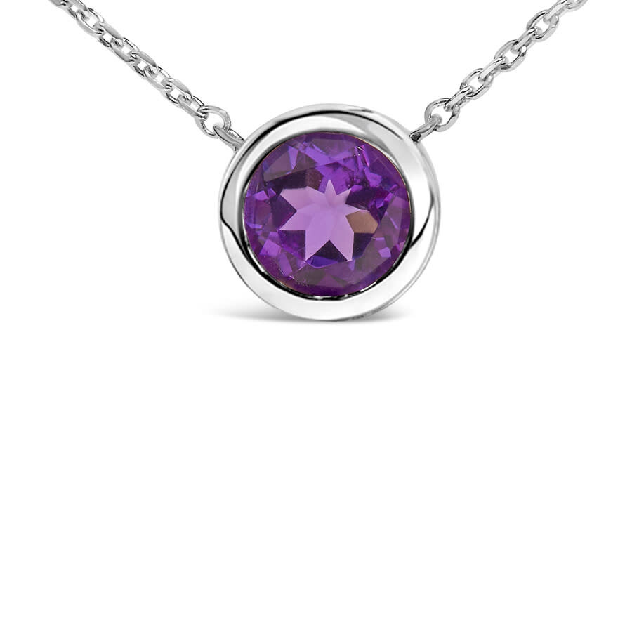 Haus Of Brilliance .925 Sterling Silver 7mm Bezel Set Created Purple Amethyst Pendant Necklace - 18" In White