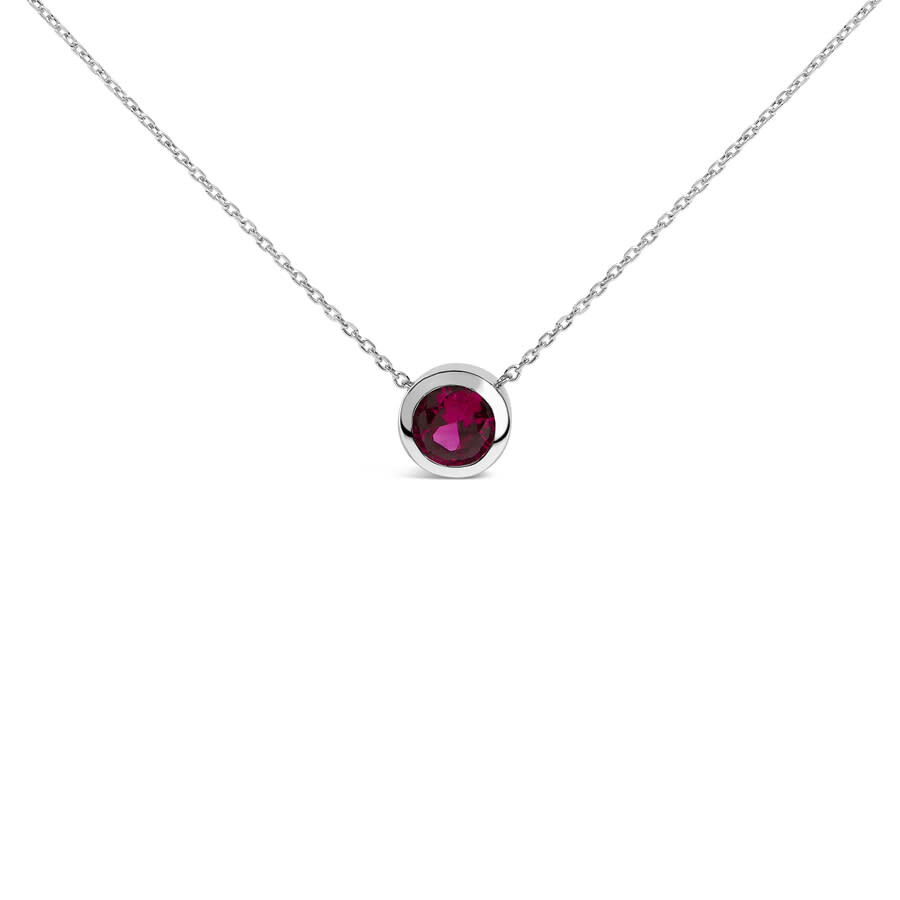 Haus Of Brilliance .925 Sterling Silver 7mm Bezel Set Created Red Ruby Pendant Necklace - 18" Inches In White