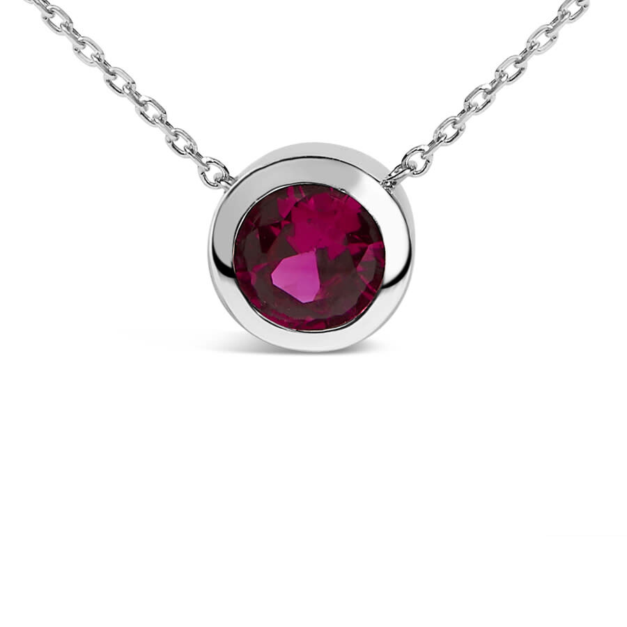 Haus Of Brilliance .925 Sterling Silver 7mm Bezel Set Created Red Ruby Pendant Necklace - 18" Inches In White