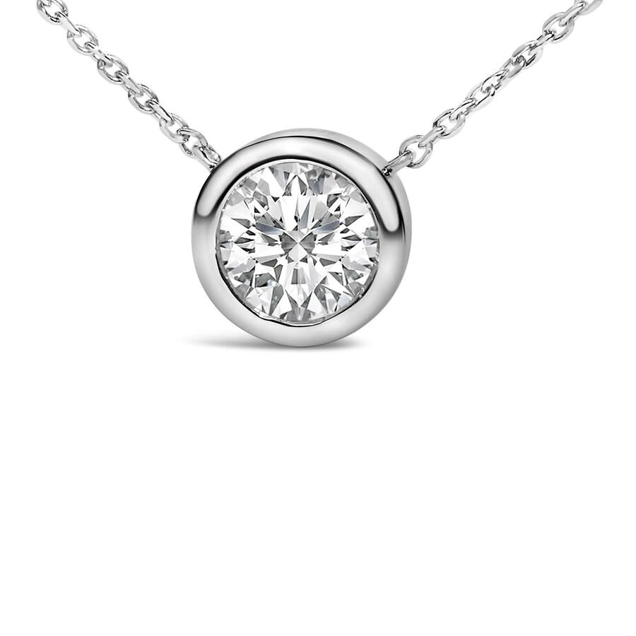 Haus Of Brilliance .925 Sterling Silver 7mm Bezel Set Created White Sapphire Pendant Necklace - 18" In White