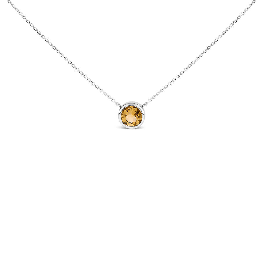 Haus Of Brilliance .925 Sterling Silver 7mm Bezel Set Created Yellow Citrine Pendant Necklace - 18" In White