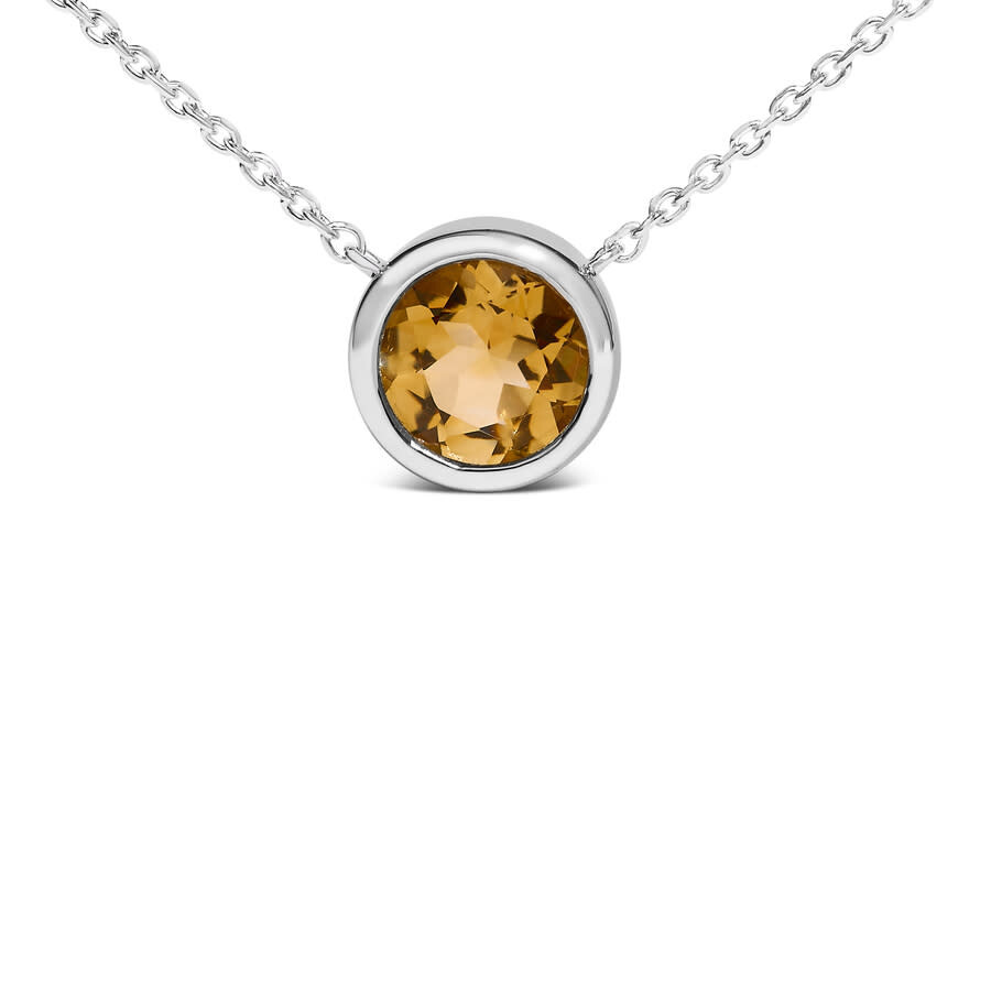 Haus Of Brilliance .925 Sterling Silver 7mm Bezel Set Created Yellow Citrine Pendant Necklace - 18" In White