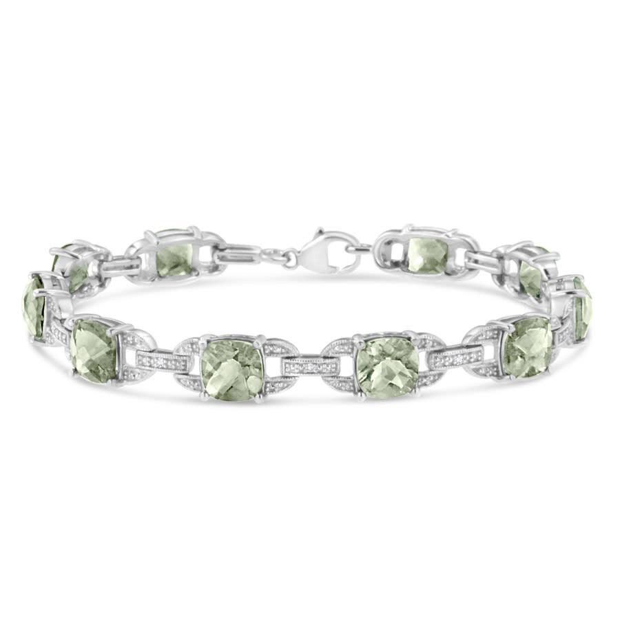 Haus Of Brilliance .925 Sterling Silver 7x7 Mm Cushion Cut Green Amethyst And 1/20 Cttw Diamond Fash In White