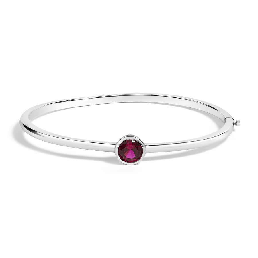 Haus Of Brilliance .925 Sterling Silver 7x7mm Created Red Ruby Solitaire Bangle Bracelet - 7 Inches In White
