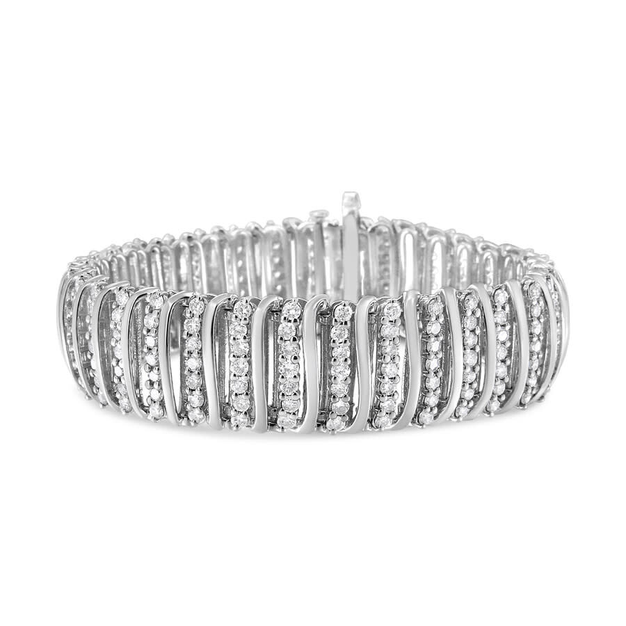 Shop Haus Of Brilliance .925 Sterling Silver 8 1/2 Cttw Diamond 7 Row Chevron "s" Curved Link Tennis Brac In White