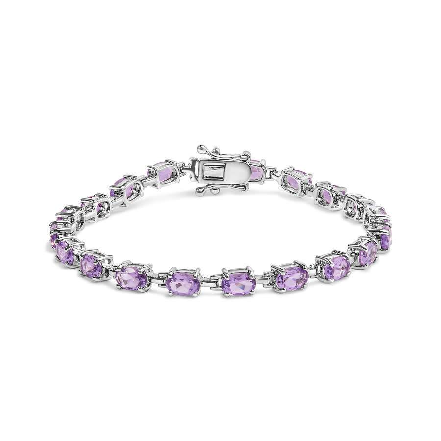 Haus Of Brilliance .925 Sterling Silver 8 1/2 Cttw Oval Shaped Purple Amethyst Link Bracelet - 7" In In White