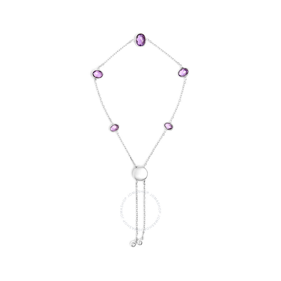 Haus Of Brilliance .925 Sterling Silver Bezel Set Purple Amethyst 5 Station Adjustable Bolo Bracelet In White
