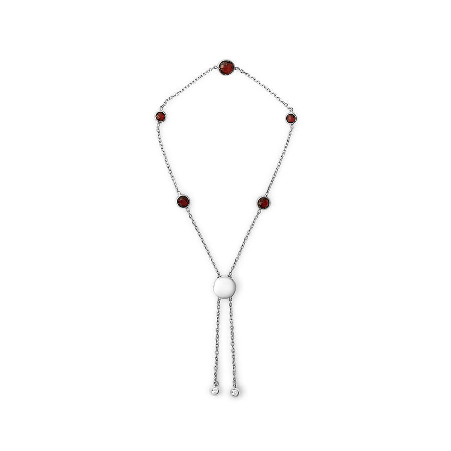 Haus Of Brilliance .925 Sterling Silver Bezel Set Red Garnet 5 Station Adjustable Bolo Bracelet In White