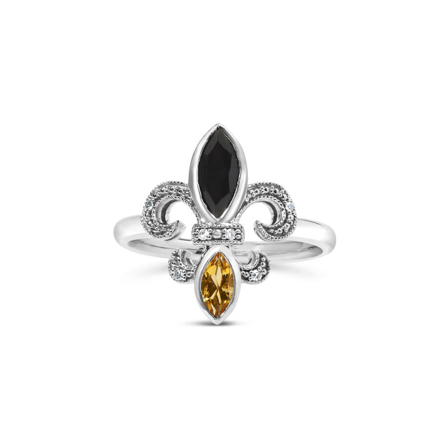 Haus Of Brilliance .925 Sterling Silver Black Onyx Yellow Citrine Marquise & Diamond Accent Fleur De