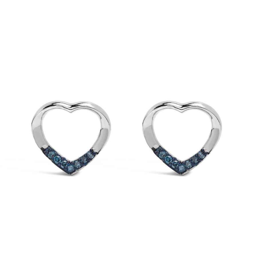 Haus Of Brilliance .925 Sterling Silver Blue Diamond Accent Open Heart Stud Earrings (blue Color