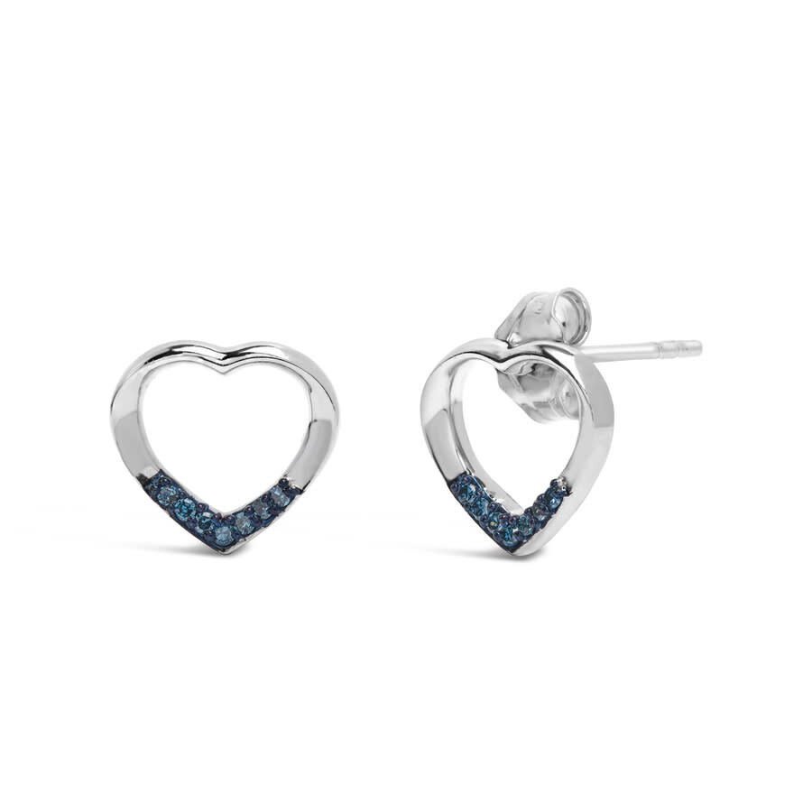 Haus Of Brilliance .925 Sterling Silver Blue Diamond Accent Open Heart Stud Earrings (blue Color