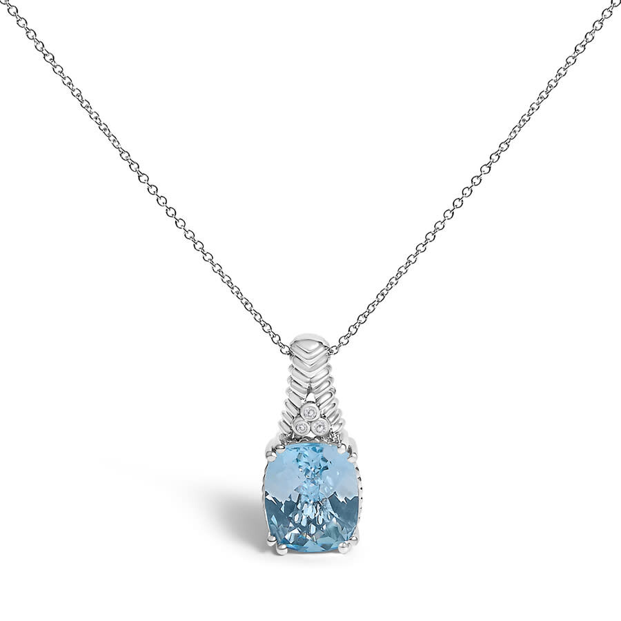 Haus Of Brilliance .925 Sterling Silver Blue Topaz And Diamond Accent Textured Pendant Necklace - 18 In White