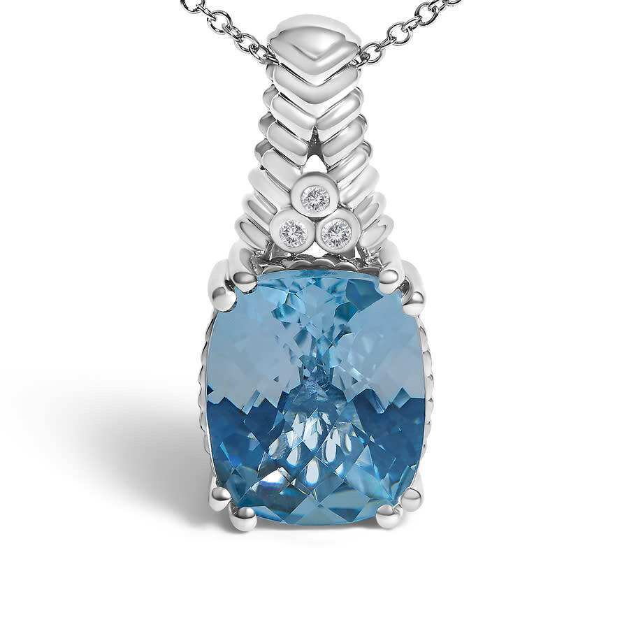 Haus Of Brilliance .925 Sterling Silver Blue Topaz And Diamond Accent Textured Pendant Necklace - 18 In White