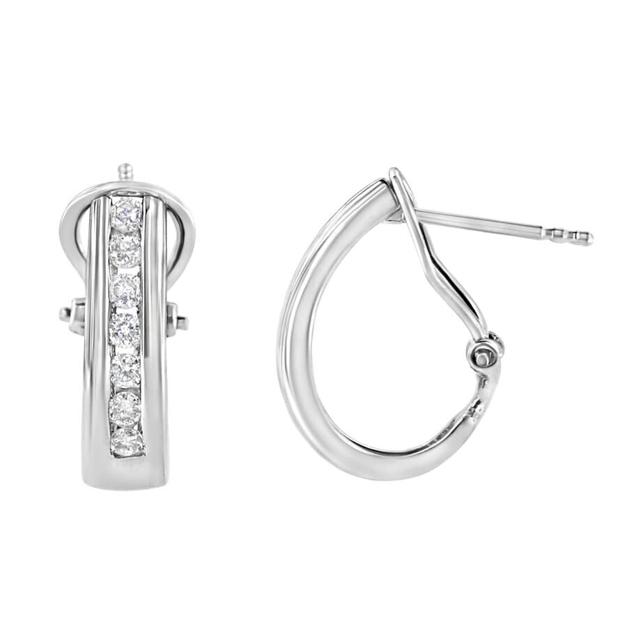 Haus Of Brilliance .925 Sterling Silver Channel Set 1/2 Cttw Lab Grown Round Diamond Omega Back Huggy Hoop Earrings In White