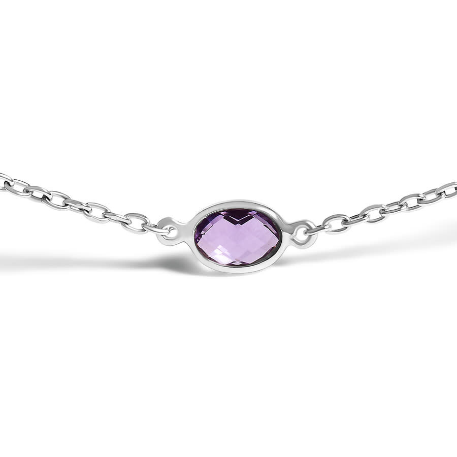 Haus Of Brilliance .925 Sterling Silver Checkerboard Cut Purple Amethyst Bezel Station Necklace - 22
