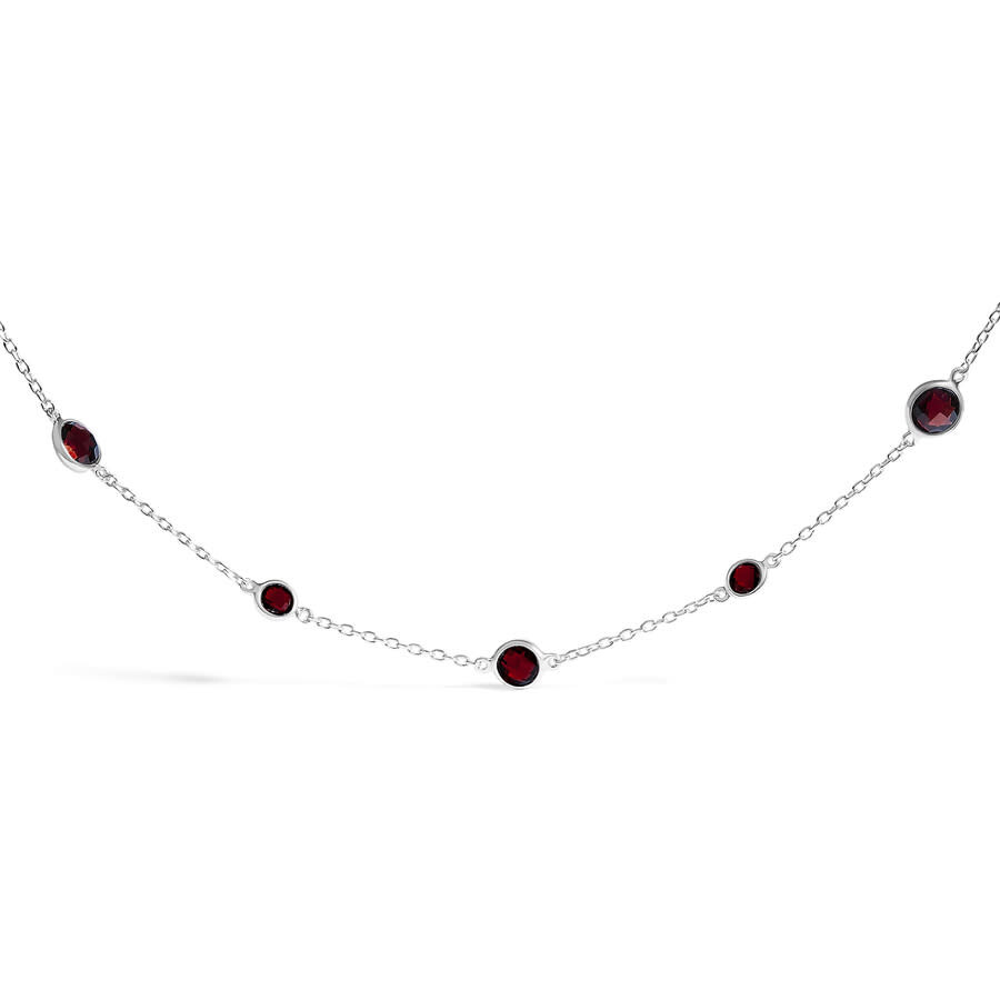 Haus Of Brilliance .925 Sterling Silver Checkerboard Cut Red Garnet Bezel Station Necklace - 22" Inc