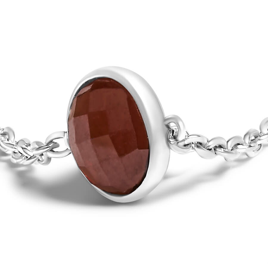 Haus Of Brilliance .925 Sterling Silver Checkerboard Cut Red Garnet Bezel Station Necklace - 22" Inc