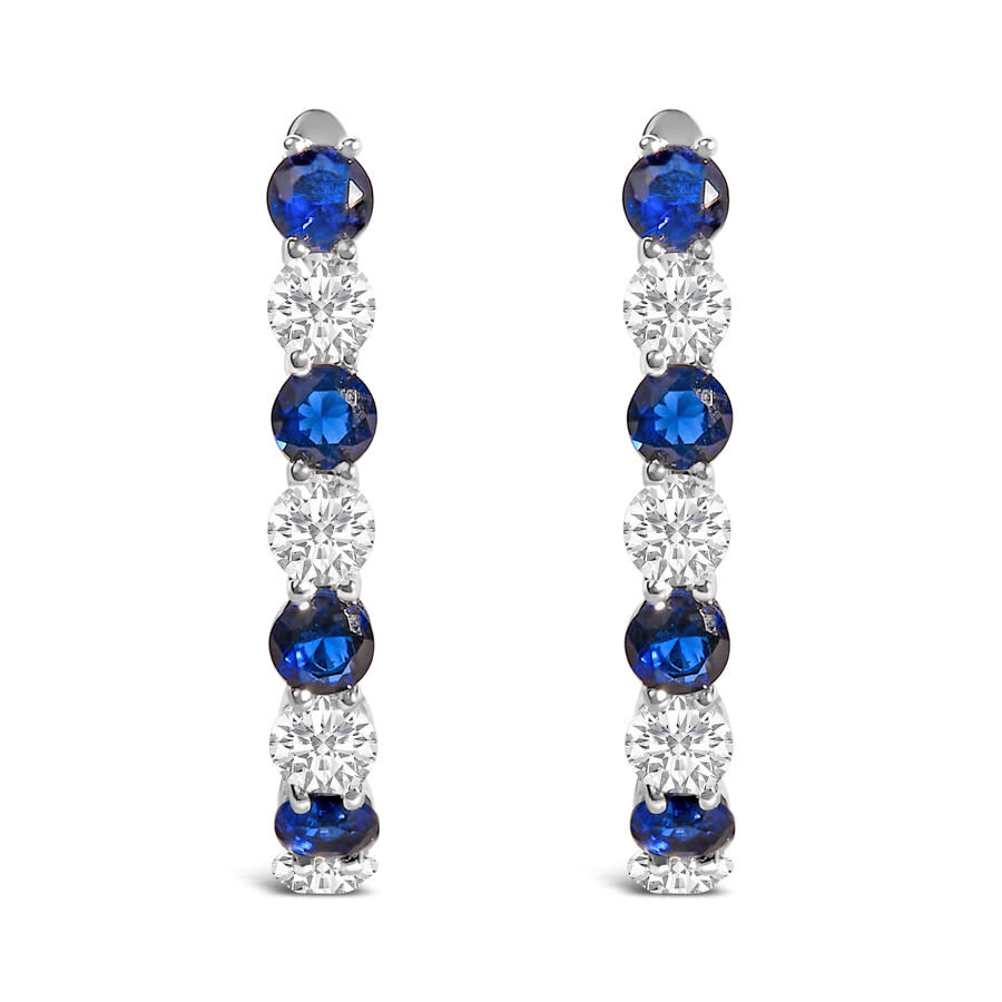 Haus Of Brilliance .925 Sterling Silver Created Blue And White Sapphire Hoop Earrings In Silver