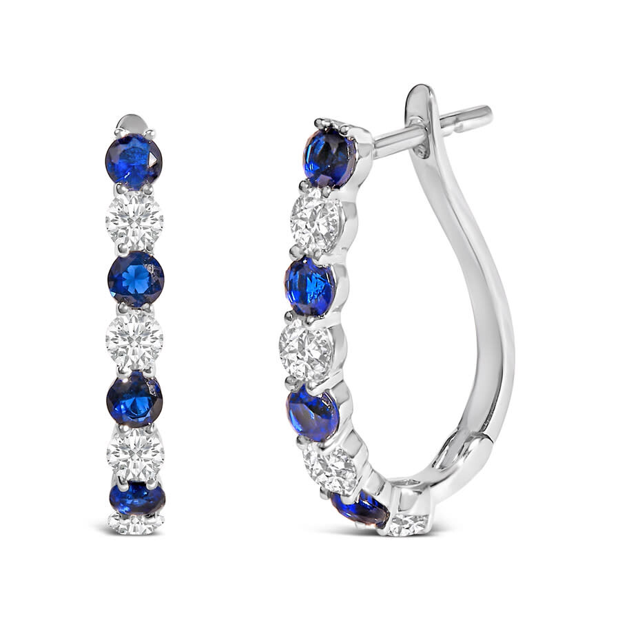Haus Of Brilliance .925 Sterling Silver Created Blue And White Sapphire Hoop Earrings In Silver