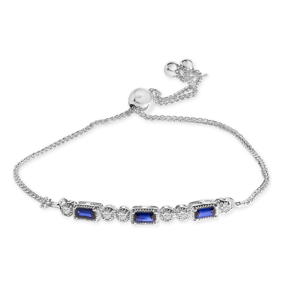 Haus Of Brilliance .925 Sterling Silver Created Blue Sapphire And White Sapphire Bolo Bracelet In White