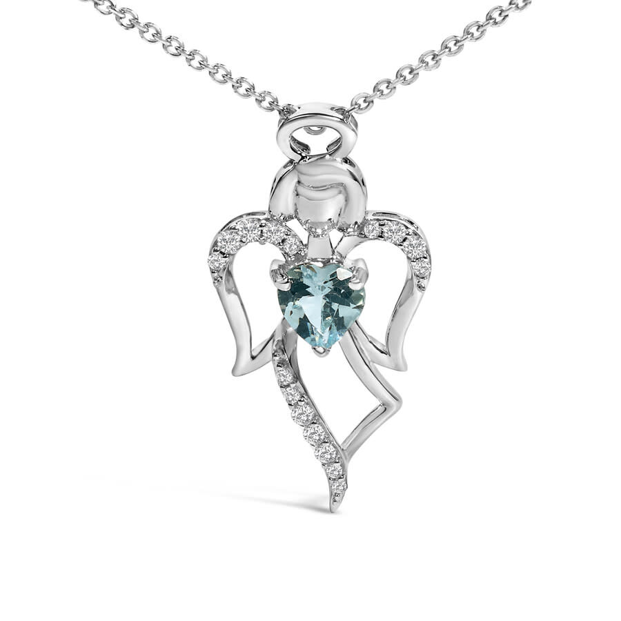 Haus Of Brilliance .925 Sterling Silver Created Blue Topaz Angel Pendant Necklace In White