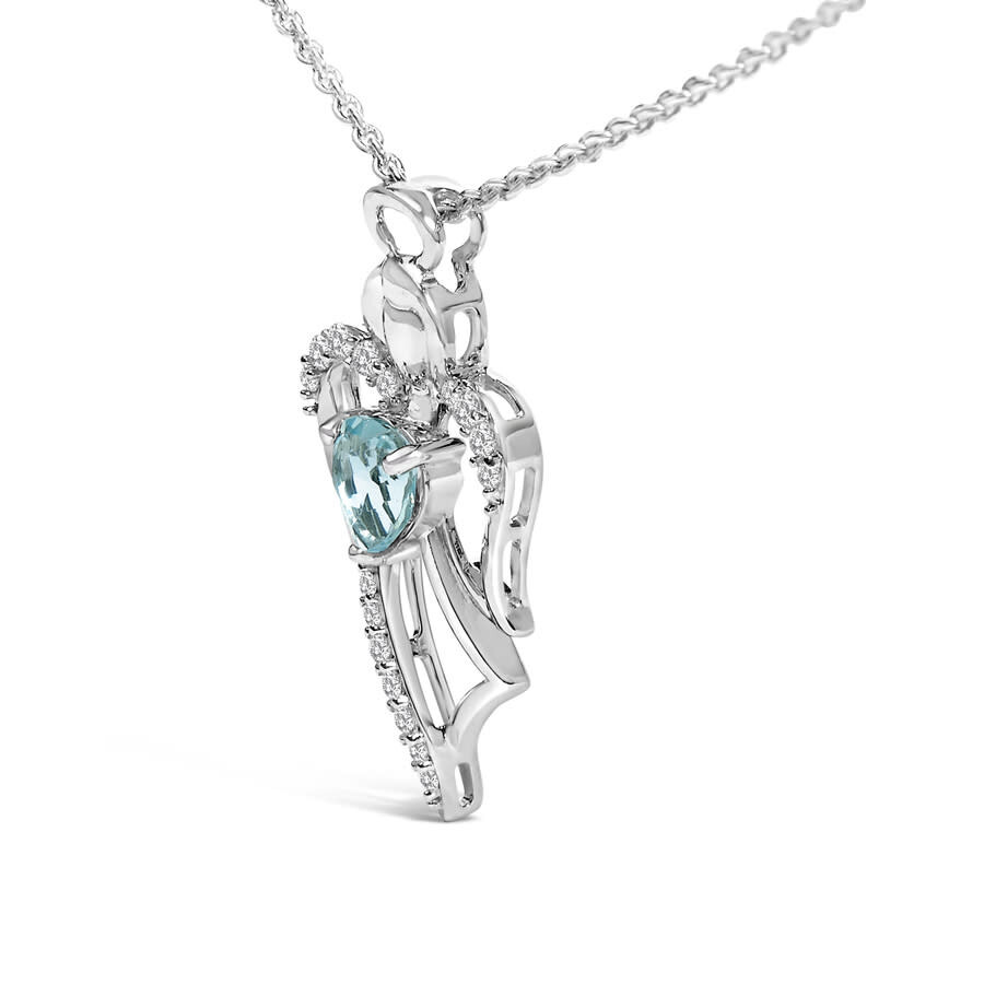 Haus Of Brilliance .925 Sterling Silver Created Blue Topaz Angel Pendant Necklace In White