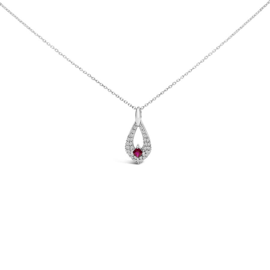 Haus Of Brilliance .925 Sterling Silver Created Red Ruby And White Sapphire Pear Shaped Pendant Neck In Metallic
