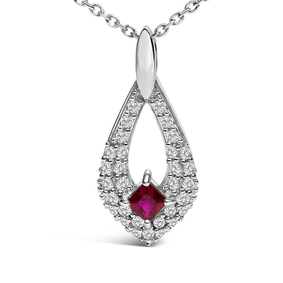 Haus Of Brilliance .925 Sterling Silver Created Red Ruby And White Sapphire Pear Shaped Pendant Neck In Metallic